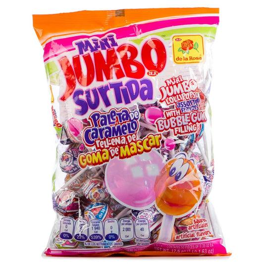 Mini Jumbo Surtida (Assorted) Lollipops with bubblegum filling