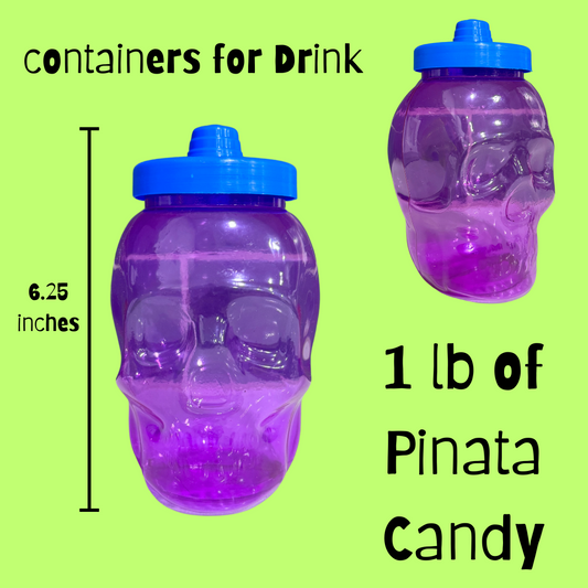 "Container - Filled with 1 Lb of Pinata Candy" - Skull Shape - Halloween