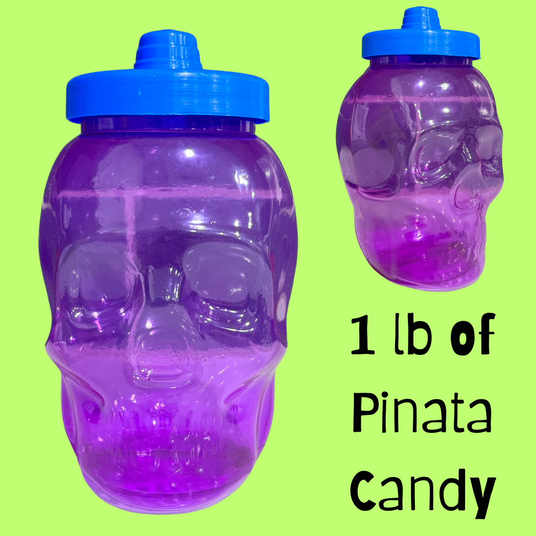 "Container - Filled with 1 Lb of Pinata Candy" - Skull Shape - Halloween