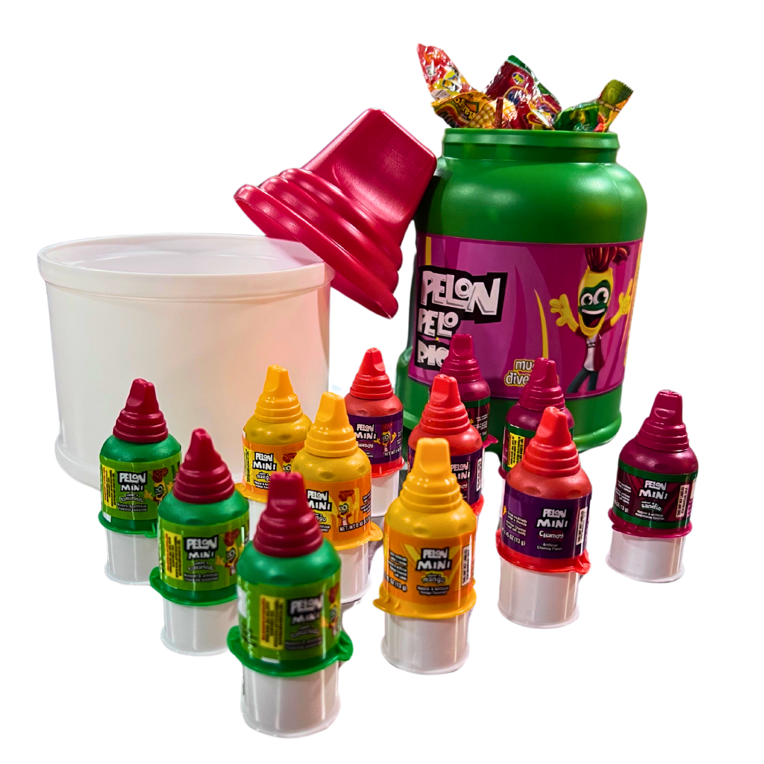 "Candy Container" comes with "12 Mini Pelon-Ricos" and Pinata Candy (2lbs)