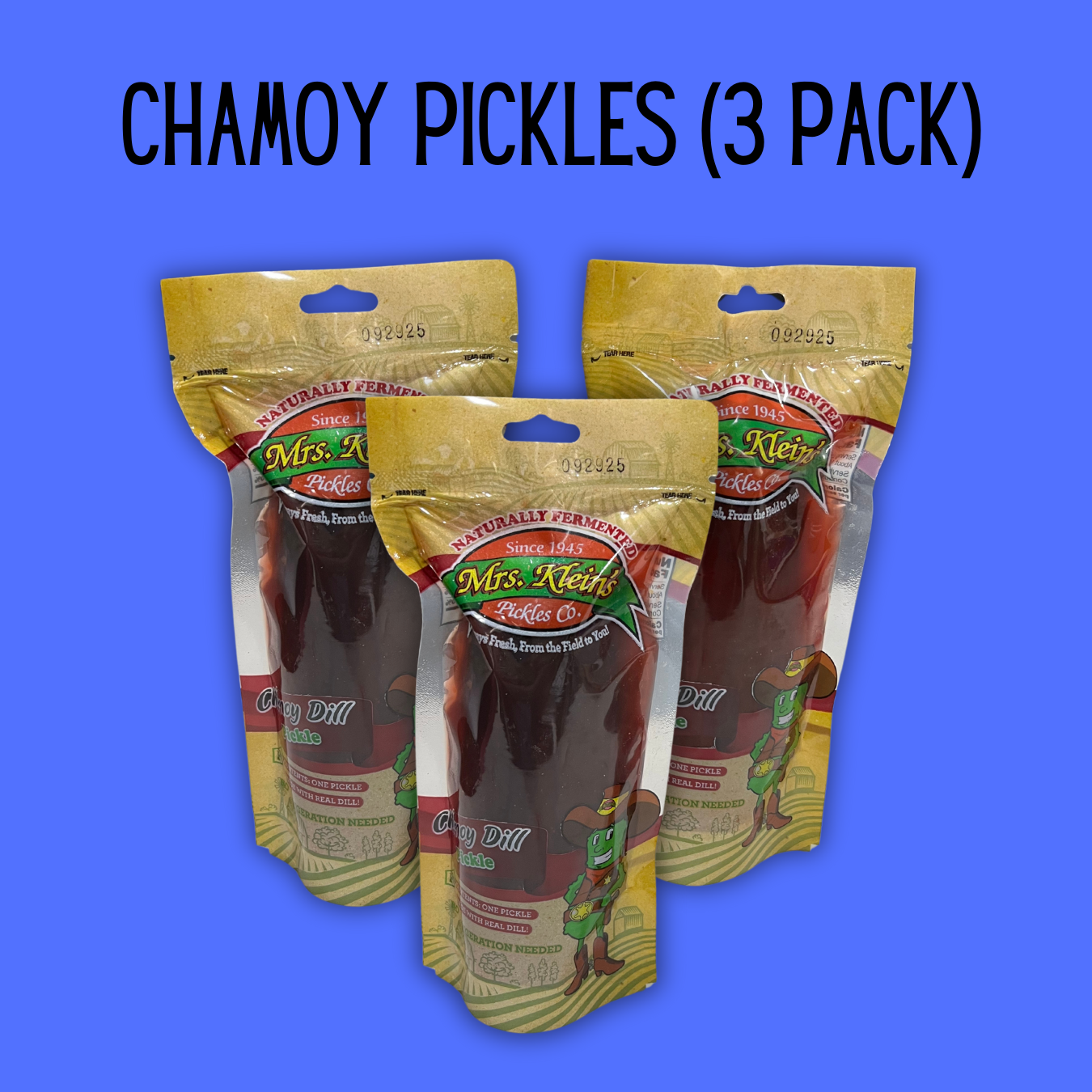 "Trio Pickles" 3 Pack: Chamoy, Blue Raspberry, Hot Dill, or Chili Lime