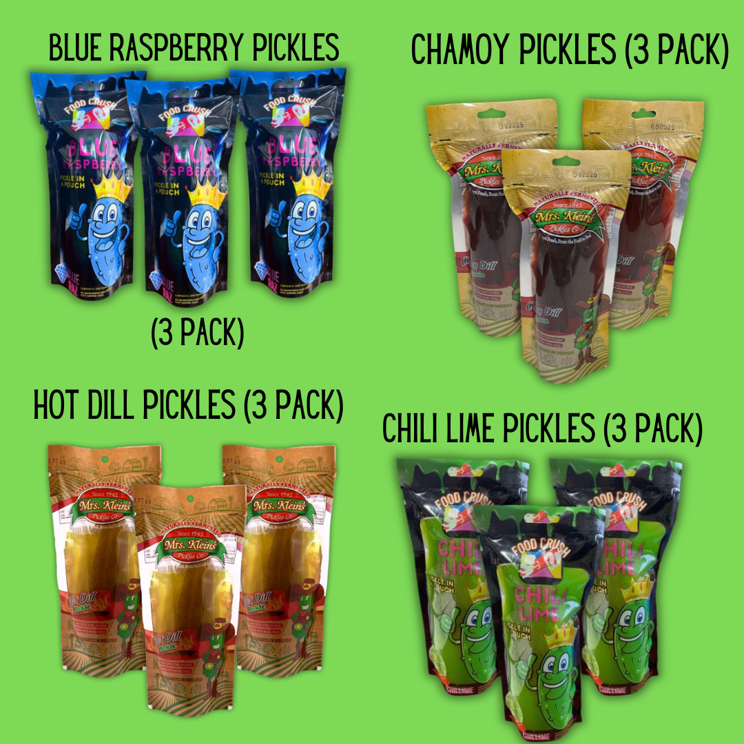 "Trio Pickles" 3 Pack: Chamoy, Blue Raspberry, Hot Dill, or Chili Lime