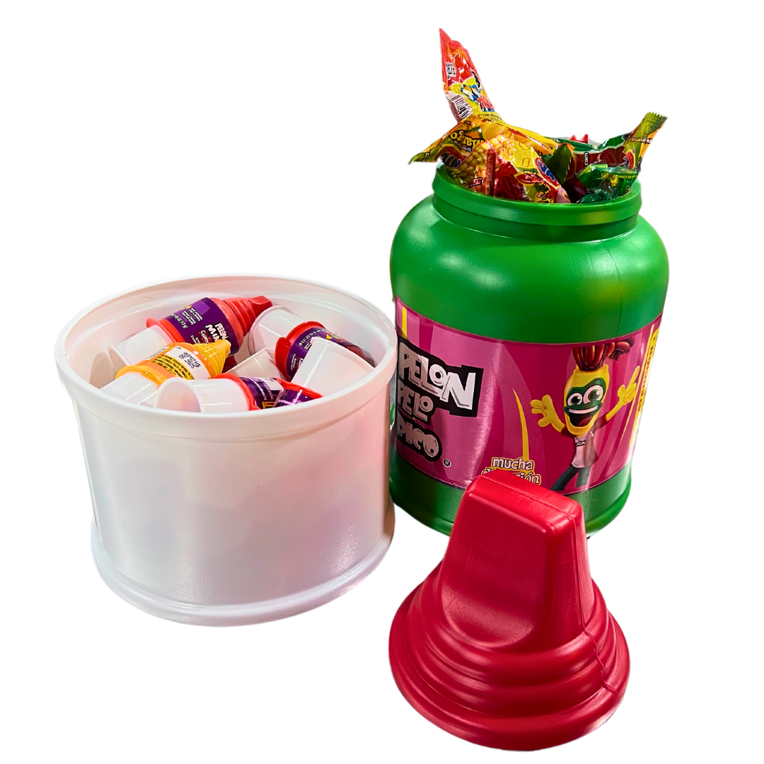 "Candy Container" comes with "12 Mini Pelon-Ricos" and Pinata Candy (2lbs)