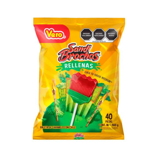 "Vero Sandi Brochas" Watermelon Flavored Lollipops with Chili Filling (40 ct)