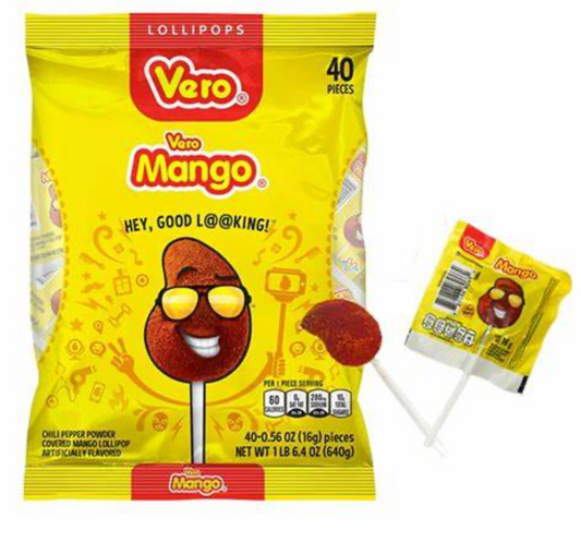 "Vero Mango" Mango Flavored Lollipops Covered in Chili Powder- 40 count