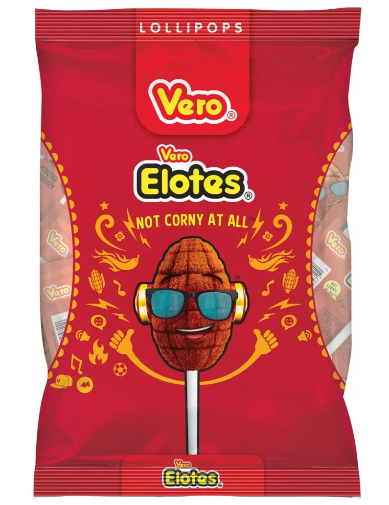 "Vero Elotes" Strawberry Flavored Lollipops Covered with Chili Powder - 40 count