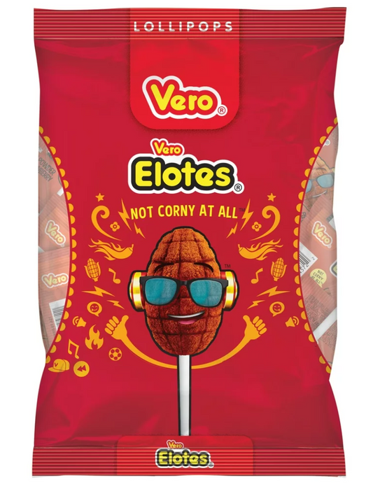 "Vero Elotes" Strawberry Flavored Lollipops Covered with Chili Powder - 40 count