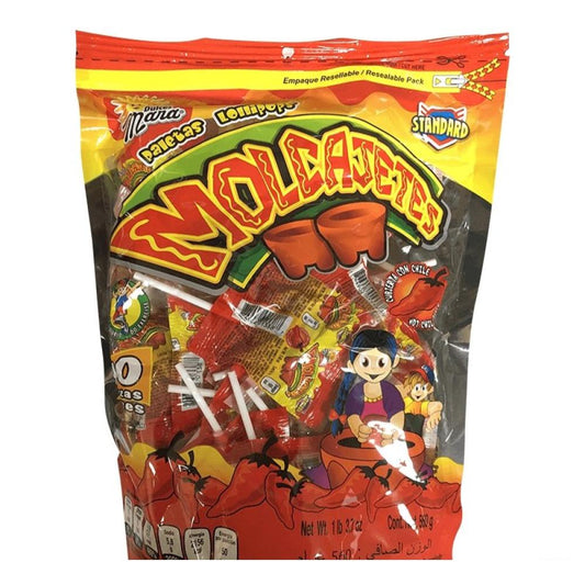 "Dulces Mara - Molcajetes" Tamarind Flavored Lollipops covered with chili powder - (40 Ct)