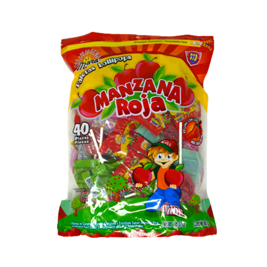 "Dulces Mara - Manzana Roja" - Spicy Apple Flavored Lollipops - (40 Ct)